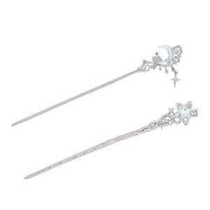 Horquillas de metal con borlas para mujer, estilo chino, con piedra lunar, joyería retro elegante para el cabello - Product Image 5
