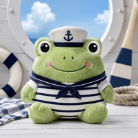 Peluche grenouille marin personnalisée, poupée en peluche avec uniforme de marine et chapeau rayé pour collection enfant sur le thème nautique et boutique de cadeaux océaniques