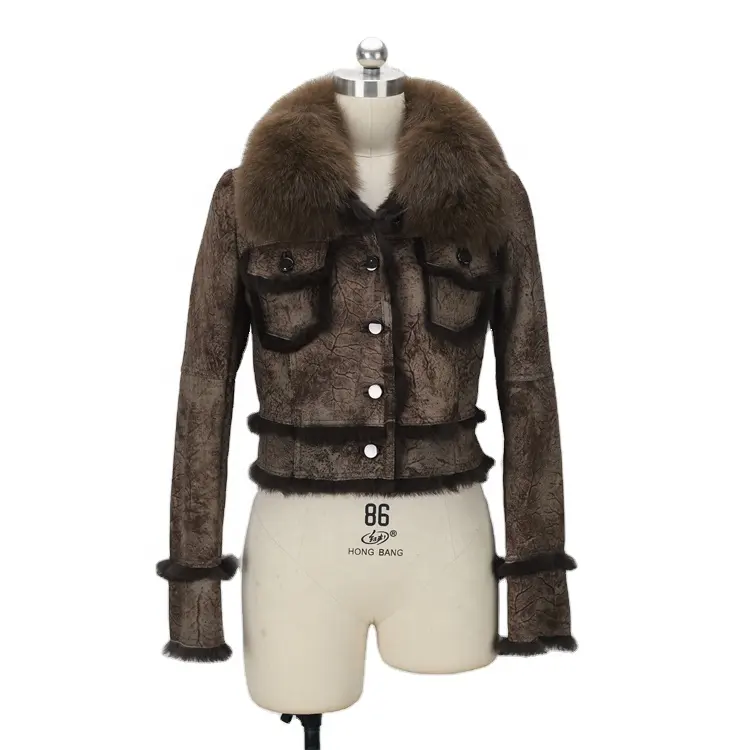 Fox Style Women's Jacket Coat Women Short Shearling Fur Jacket With Fox Collar For Women