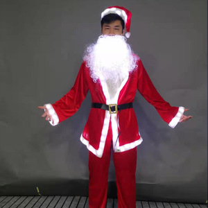 ชุดซานตาคลอสผู้ชายกำมะหยี่สีแดงพร้อมเคราสีขาวและหมวกสำหรับชุดมาสคอตปาร์ตี้คริสต์มาส - Product Image 1