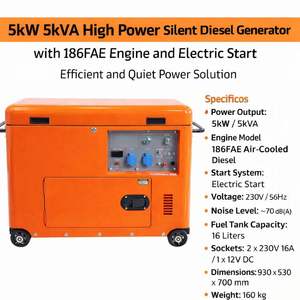 Durable 5kW Open Type Single Phase Portable Diesel Generator for Camping and Emergency <b>Backup</b> Power - Product Image 2