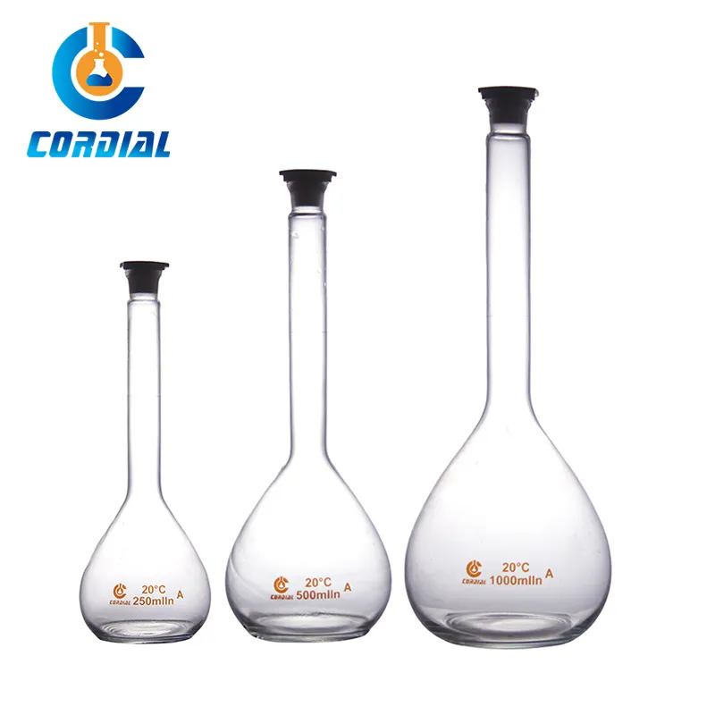 KORDIALE volumenflasche mit Kunststoffstoppe bernsteinfarbene Druckklasse A für den Laborgebrauch Boro 3,3 Glas