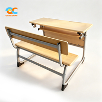 Ensemble bureau et chaise double en bois massif robuste pour étudiants, directement du fabricant, pour mobilier de salle de classe universitaire, durable