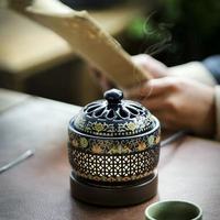 Brûleur d'encens électronique en émail pour aromathérapie, veilleuse artisanale à huiles essentielles avec minuterie et contrôle de température, usage religieux