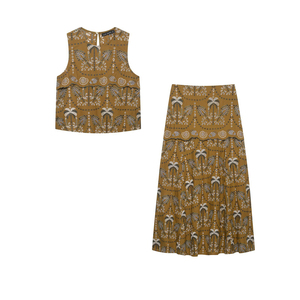 Maßgeschneidertes 2026 Damen-Set: Bedrucktes Hemd & Midi-Rock, Zweiteiliges Urlaubsoutfit mit Künstlerischem Blumenmotiv, OEM/ODM von Chinesischer Fabrik - Product Image 1