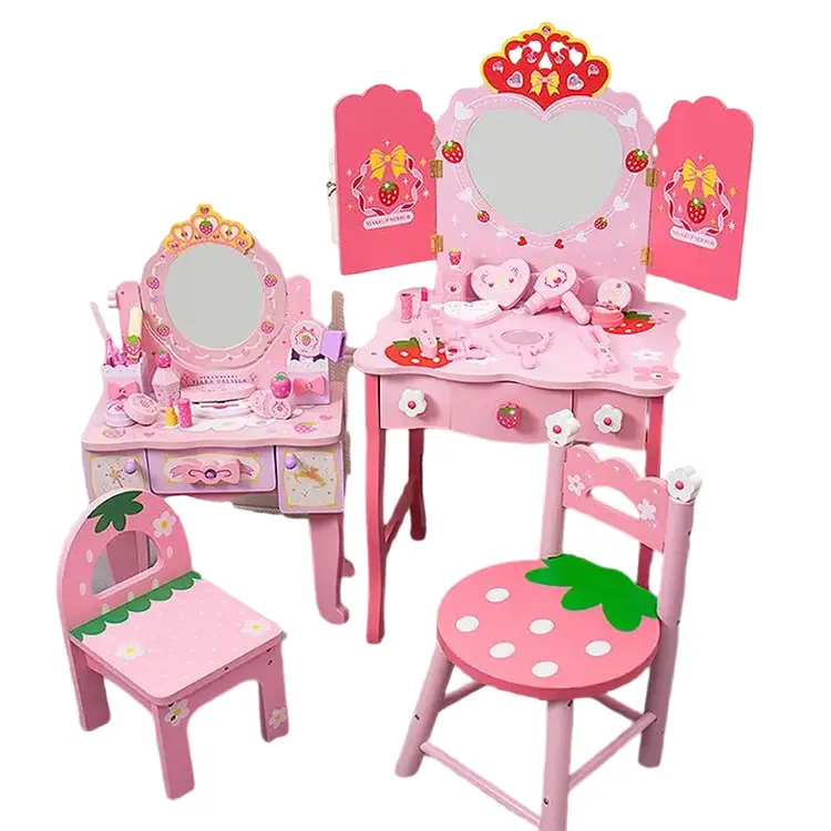 2023 Hot Sell Wooden Dressing Table Children's Makeup Table and Chair Wooden Makeup Set