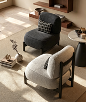 Fauteuil d'appoint moderne en tissu bouclé crème, style Teddy, avec pieds en bois massif noir, pour salon, appartement ou salle de séjour