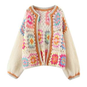 Cardigan en maille <span class=keywords><strong>de</strong></span> <span class=keywords><strong>mohair</strong></span> pour femme, coupe courte, style vintage, motif floral carré, boutons personnalisés, modèle 2026 - Product Image 2