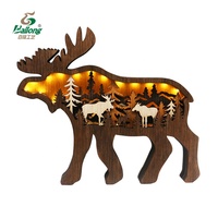 Décorations pour la maison en forme d'animal en bois multicouche avec lumières LED Statue en bois Veilleuse