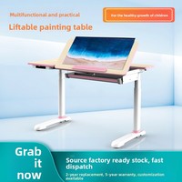 Bureau d'étude électrique inclinable pour enfants, réglable en hauteur, avec étagère, 3 moteurs, ergonomique, rose et bleu