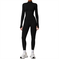 Pakaian Olahraga Wanita Celana Yoga Jaket Olahraga 2 Pcs Set Seamless untuk Workout Gym Fitness Activewear