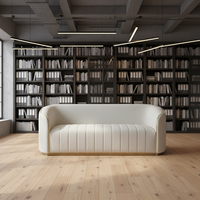 Sofá Curvo Moderno Tapizado en Tela Crema Blanca, Sofá en Forma de Arco con Patrón Acolchado, Mueble de Sala de Estar de 3 Plazas