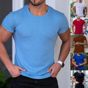 T-shirt à manches courtes en tricot rayé à col rond pour homme, taille 3XL, respirant, vêtements de sport pour homme, musculation, entraînement - Product Image 2