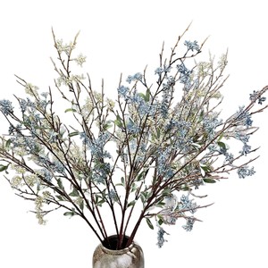 Branche de fleur artificielle Meng Jie en PVC bleu et blanc cassé pour la décoration de la maison, du salon, l'installation artistique et l'aménagement paysager - Product Image 5