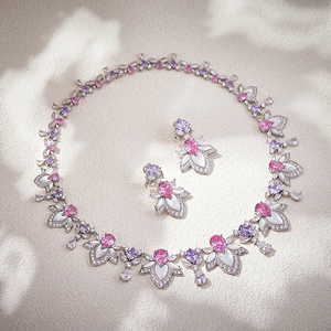 <span class=keywords><strong>Orecchini</strong></span> in ottone rosa viola con collana di fiori abbinati a accessori di gioielli di moda da donna in <span class=keywords><strong>madreperla</strong></span> bianca - Product Image 1