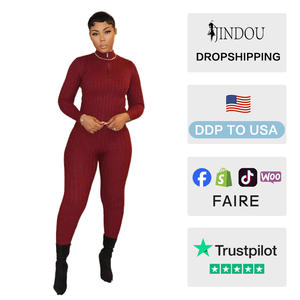 Set da donna 2025 all'ingrosso di maglieria Casual 2 pezzi lavorato a maglia con cerniera Skinny Set di maglioni Casual a manica lunga completo 2 pezzi - Product Image 2