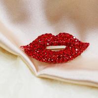 Broche Elegante y Sexy en Forma de Labios con Pedrería Roja para Mujer, Regalos