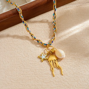European American Beach Necklace With Seashell Starfish Jellyfish Charm Gold Chain Daily Wear Gift Jewelry N4231 - Product Image 3