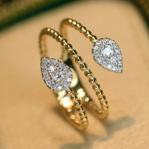 0.2ct F G اللون المويسانيتي الكمثرى قطع النساء هدية دائرة الذهب والمجوهرات 14K /18K الذهب المويسانيتي 2 حجر الماس حلقة مفتوحة - Product Image 1