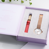Montre à quartz pour femme au design minimaliste de luxe, bracelet en acier inoxydable, cadran en verre, affichage de la date, emballage en boîte cadeau