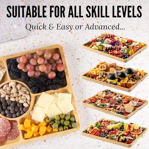 2合1熟食店板，带盖竹砧板和带5个隔层的木托盘，透明盖熟食店 - Product Image 6