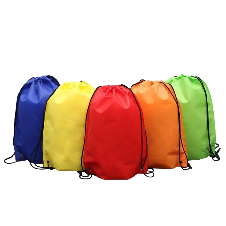 الترويجية كيس قابلة لإعادة الاستخدام الرباط 210D حقيبة ظهر بوليستر التسوق أكياس الرباط على ظهره فارغة مع شعار مخصص