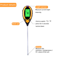 Vente flash - Testeur de sol numérique 4 en 1 professionnel avec écran LCD - Température, humidité, luminosité du soleil, pH - Testeur de sol pour plantes de jardin
