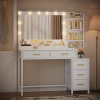 Coiffeuse avec grand miroir, éclairage LED 3 couleurs, luminosité réglable, écologique, durable, 5 tiroirs
