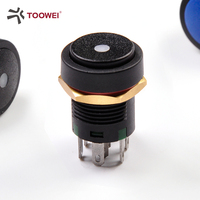 TOOWEI Interruptor de Botón Pulsador DPDT Iluminado por LED de 16mm IP67 con Retención Momentánea y 8 Pines