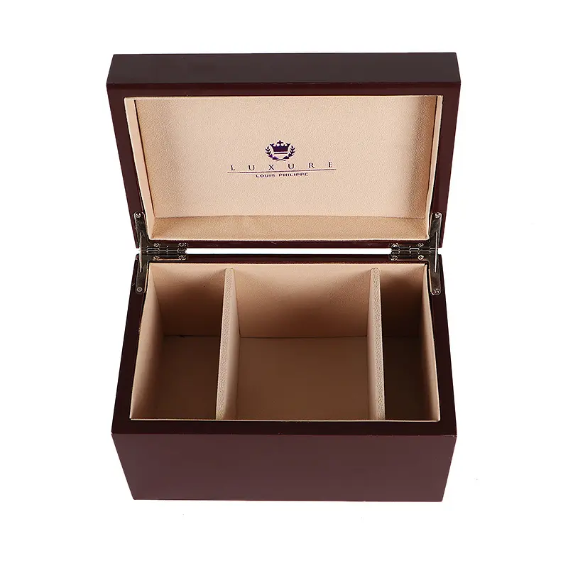 custom high grade luxury wooden clothing storage box brand logo three slots piano paint multi-fuction stash box