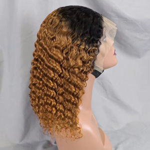 Color rubio rizado <span class=keywords><strong>Afro</strong></span> frontal brasileño 12A Peluca de pelo crudo virgen Bob corto textura de onda profunda HD pelucas frontales suizas transparentes - Product Image 1