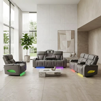 Ensemble de canapés inclinables électriques en cuir Frank ECO 1+2+3 places, avec éclairage LED, console avec haut-parleurs et porte-gobelets pour salon