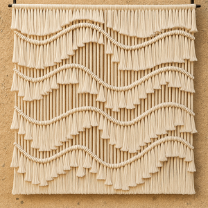 Tapiz de Macramé <span class=keywords><strong>Boho</strong></span> <span class=keywords><strong>Chic</strong></span> para Pared - Diseño de Ondas y Borlas en Capas, Algodón Natural, Decoración Rústica Costera Estilo Bali para <span class=keywords><strong>Casa</strong></span> de Playa y Regalo Festivo - Product Image 2