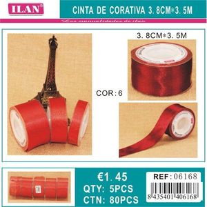 Nastro decorativo Iln 3,8 cm x 3,5 m rosso per artigianato e confezioni regalo - Product Image 1