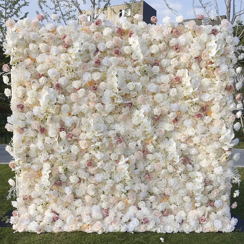사용자 정의 인공 꽃 웨딩 꽃 배경 웨딩 배경 호텔 장식 패널에 대한 여러 색상 롤 꽃 벽