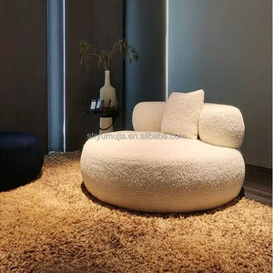 Nordic आधुनिक न्यूनतम 360 डिग्री घूर्णन टेडी मखमल कपड़े अवकाश कुर्सी लकड़ी के 360 डिग्री घूर्णन आलसी सोफे कुर्सी के लिए - Product Image 4