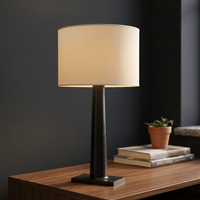 Lámpara de Mesa Moderna de Metal Negro, Simple, E26 AC LED, Regulable, con Pantalla de Tela, Luz Blanca Cálida, para Sala de Estar, Dormitorio, Hotel