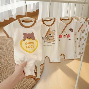 Monos de algodón de verano para bebés, monos de manga corta con estampado de jirafa y tren para bebés, talla 3, 6, 9, 12, 18, 24 meses - Product Image 3