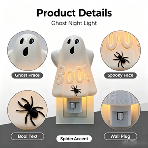 Lámpara LED Nocturna de Fantasma de Halloween con la Palabra 'BOO' y Araña - Iluminación Decorativa para el Hogar, Lámpara de Pared Enchufable, Decoración para Habitación Infantil - Product Image 6