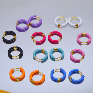 Châu Âu và Mỹ phổ biến thép không gỉ Bông tai men đầy màu sắc mạ vàng bông tai trang sức cho phụ nữ - Product Image 2