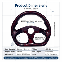 Volant de course universel OEM en fibre de carbone 3K rouge bonbon, 330 mm, à fond plat et découpe en D, pour simulateur de course automobile, personnalisable, vente en gros