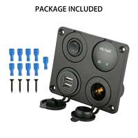 Panel de interruptores basculantes cuadrados 4 en 1, 12V 24V, cargador USB dual, voltímetro, toma de encendedor para vehículos todoterreno, yates y embarcaciones marinas