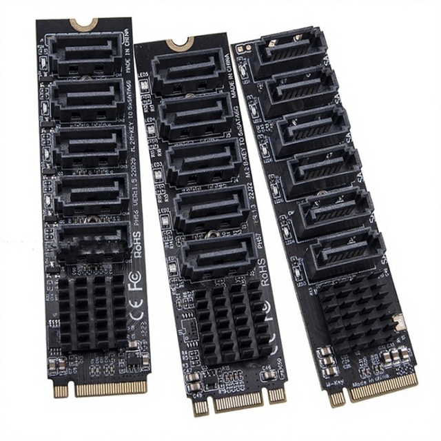 JQJ M2 to SATA Adapter M.2 NGFF NVMe SATA3.0 Expansion Card 5/6 Ports 6Gbps Controller Riser for HDD/SSD M-Key B+M Configuration