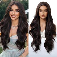 Perruque synthétique ondulée marron mocha 28 pouces résistante à la chaleur, brun clair, vente en gros pour femmes