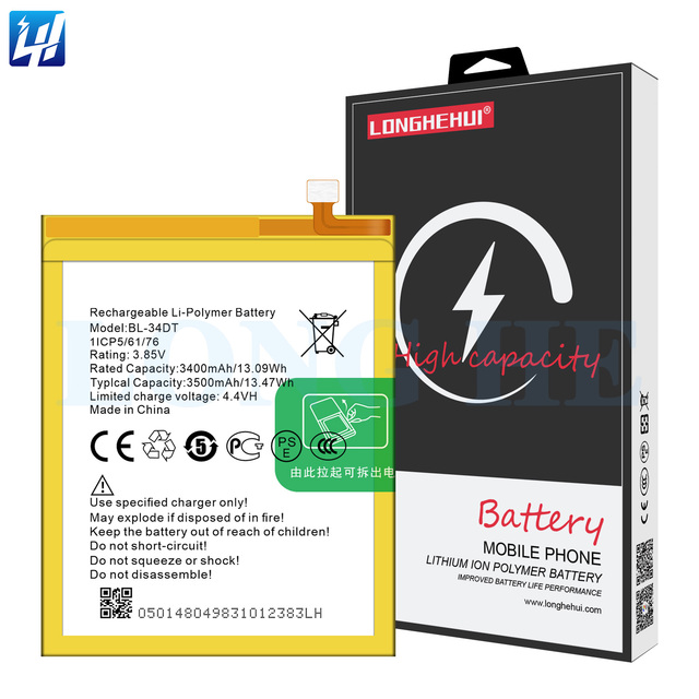 Battery for Tecno Phantom 9 AB7 Camon 12 Pro CC9 Battery 2021 Brand New Real Capacity Mobile Phone Battery 34DT