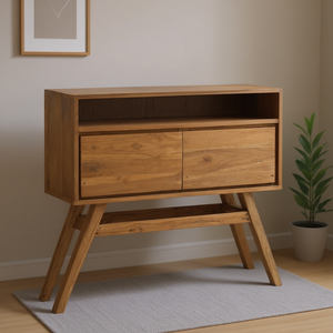 Solid Teak Wood <b>Console</b> <b>Table</b> Midcentury Modern Trestle Base Living Room Furniture - Product Image 2