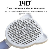 Brosse de massage autonettoyante pour animaux de compagnie, démêlante à un bouton, avec manche incurvé en forme de chat, pour l'élimination des poils de chiens et de chats