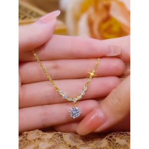 Dazzling Full Diamond Necklace Round Brilliant Cut Women's Elegant Clavicle Chain Everyday Wear - Product Image 1
