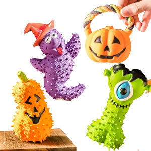 Sıcak satış cadılar bayramı <span class=keywords><strong>Pet</strong></span> oyuncak sürdürülebilir lateks gıcırtılı kabak yarasa şekilli köpek oyuncak Featuring için sahip halat malzeme - Product Image 1