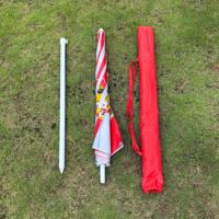 Grand parasol de plage de 220 cm pour adultes, rouge et blanc, protection solaire et pluie, avec mât en acier, ouverture manuelle, idéal pour piscine, camping et voyage